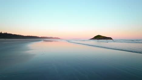 Beautiful-shot-on-the-beach-of-Tofino-empty-beach-on-a-sunset