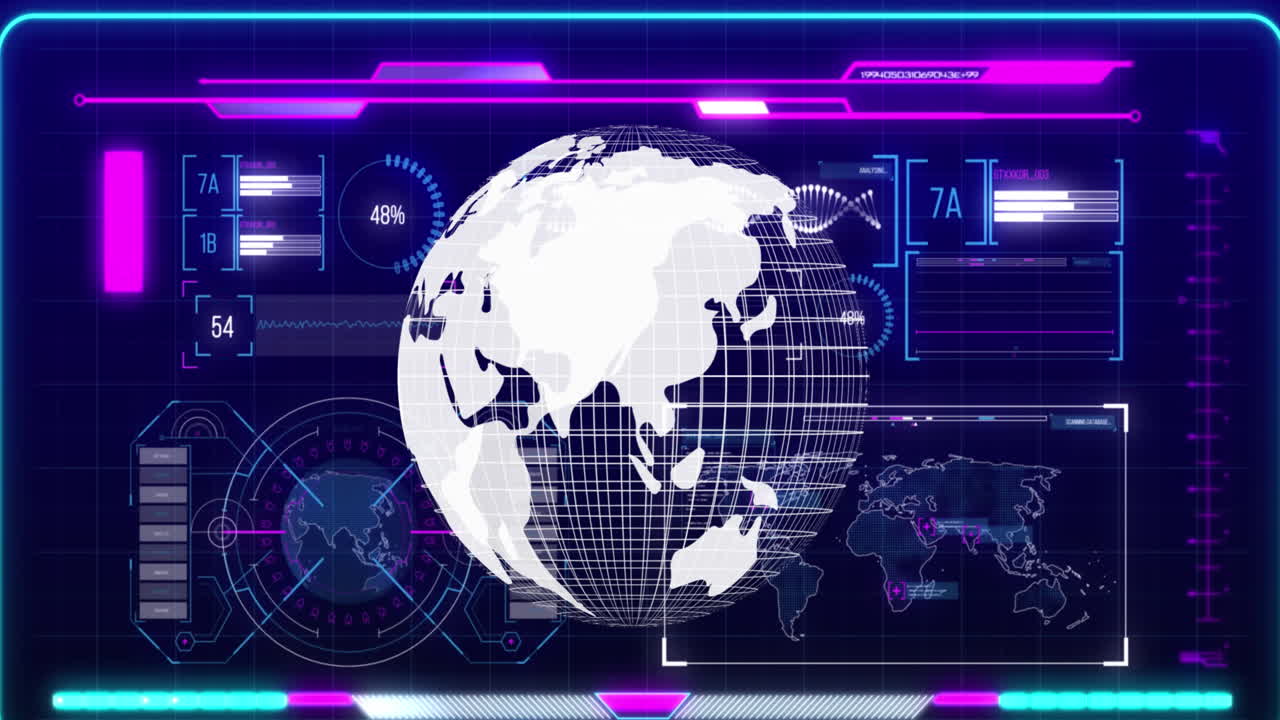 Animation of globe and data processing on interface