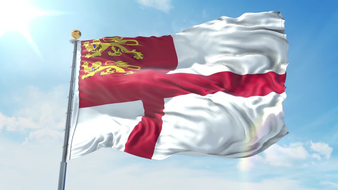 깊은 파란 하늘을 배경으로 바람에 흔들리는 sark 발, 국가 테마, 국제 개념, 3d 렌더링, 시엄리스 루프, 4k