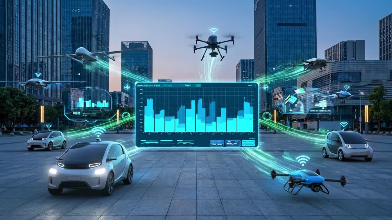 Veicoli autonomi e droni in una rete di città intelligenti