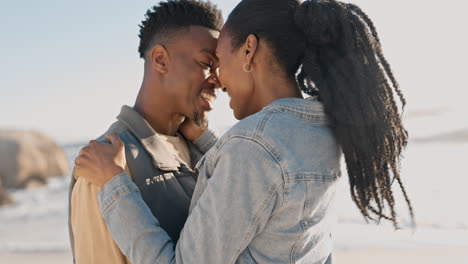 Black-couple,-hug-and-beach-with-love