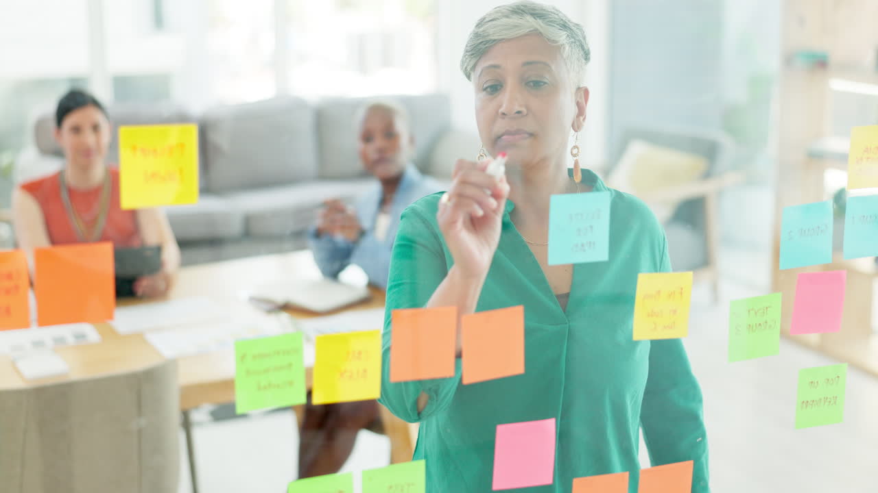 Leadership, writing or woman planning on sticky