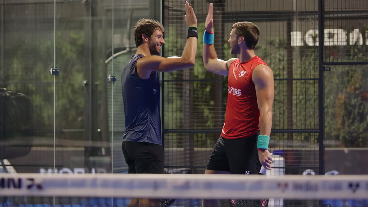 Padel Players Celebrating and Shaking Hands on Court