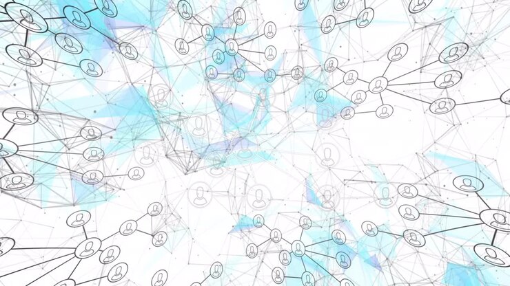 Animation of network of connections with people icons over white background