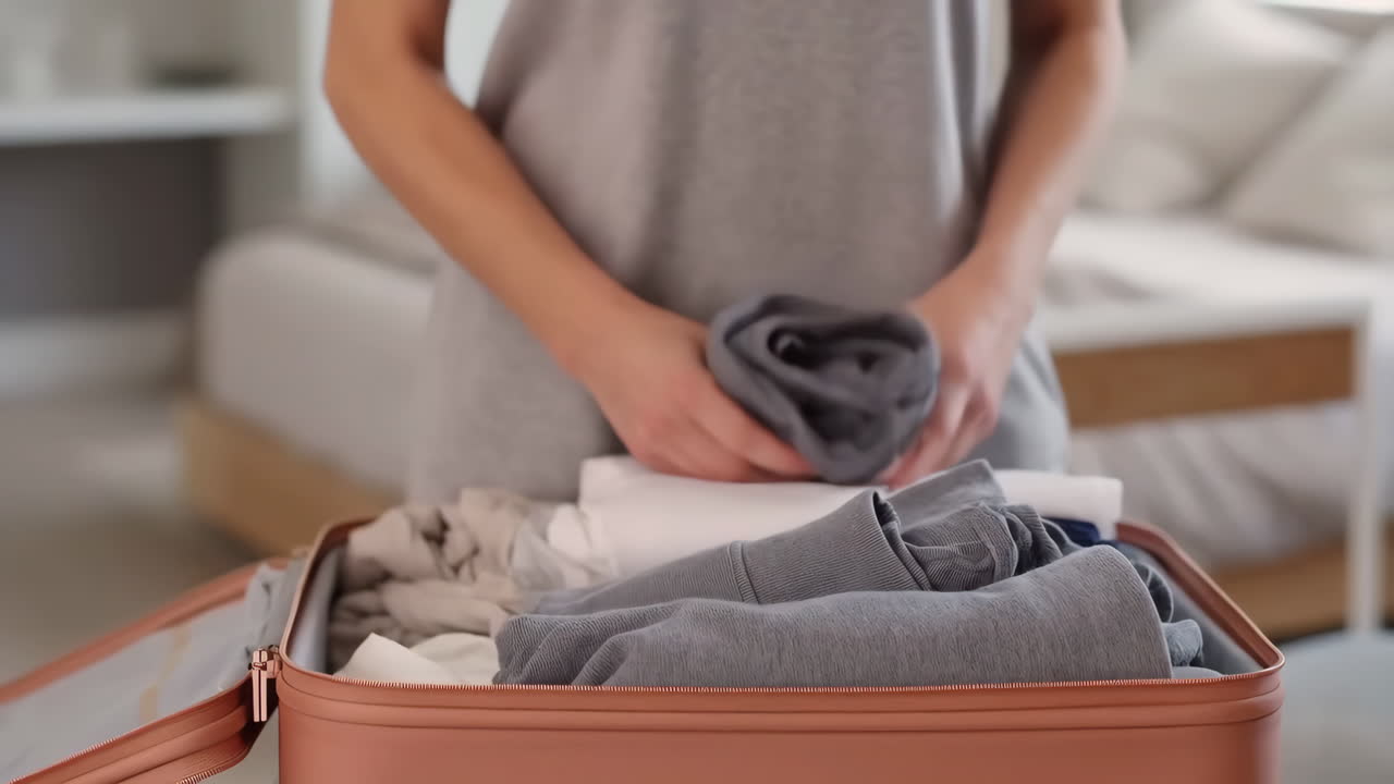 Woman packing clothes into a suitcase