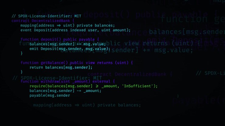 Solidity Smart Contract Code Displaying on Dark Background