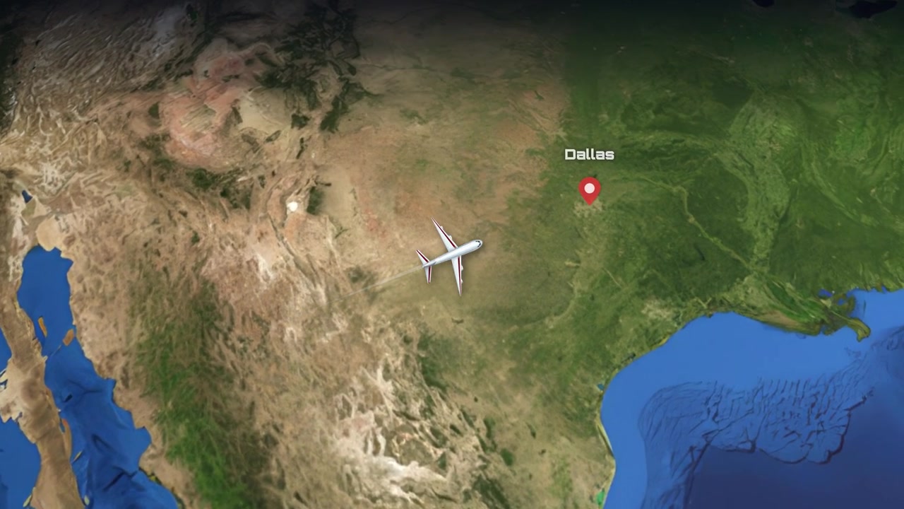 Animated Flight Path Map from Sydney to Dallas