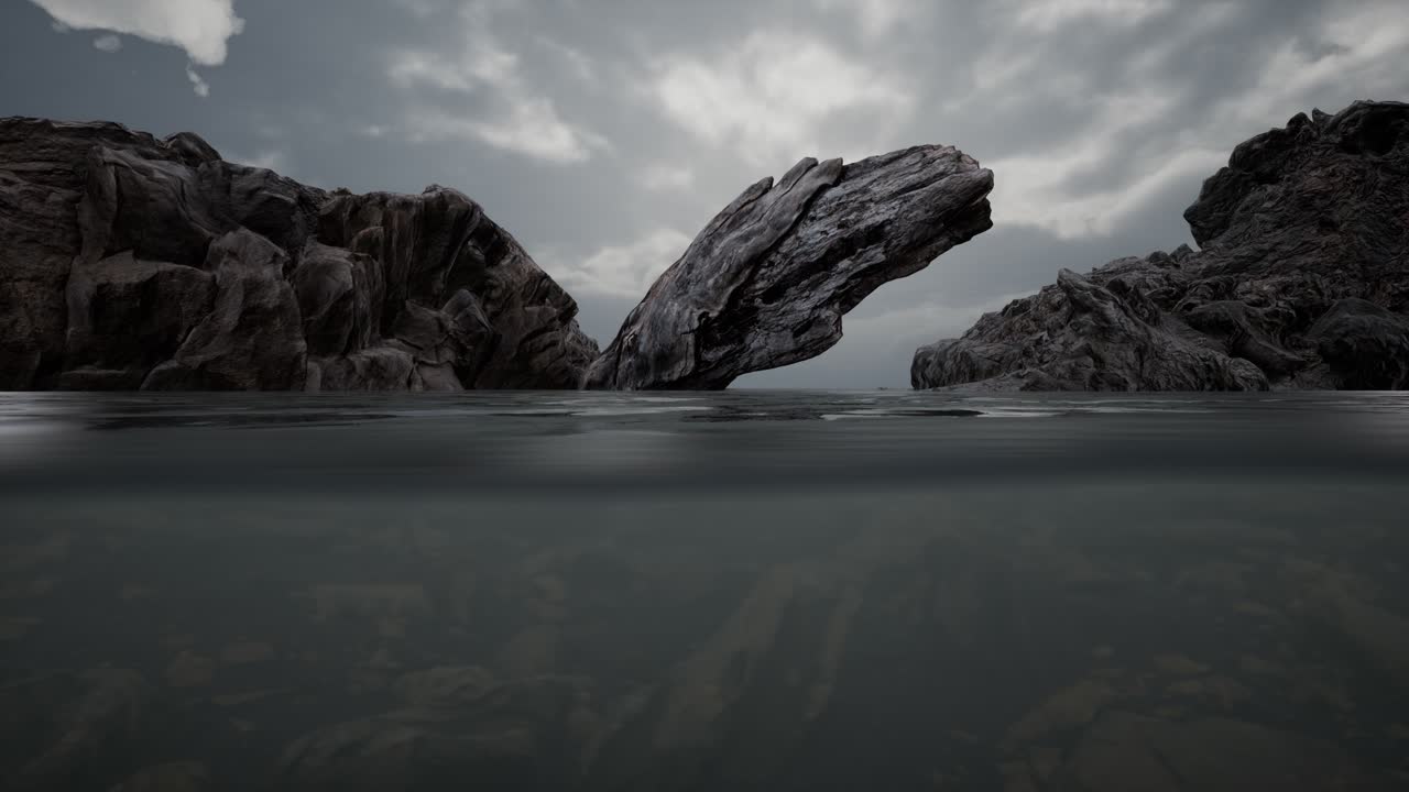 바위 가 있는 북쪽 바다 에서 절반 수중 으로