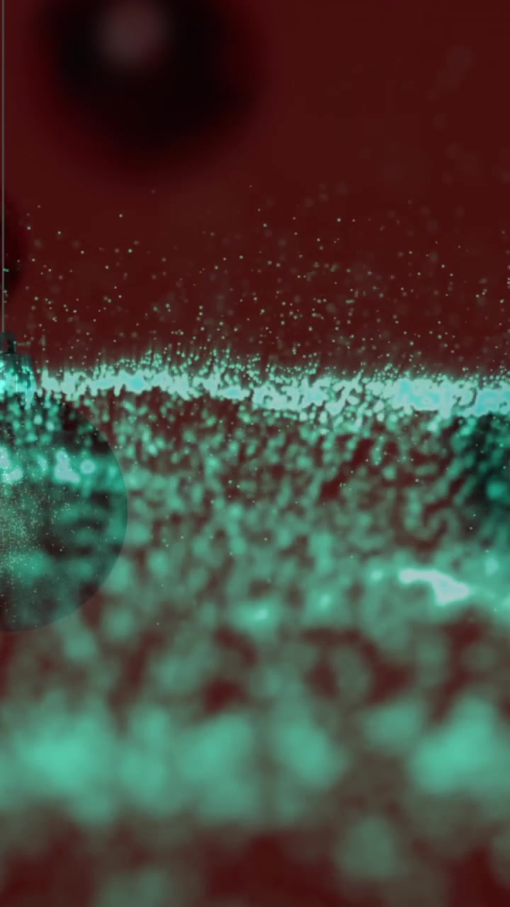 Animation de points verts tombant sur des décorations de boules de Noël sur un fond marron
