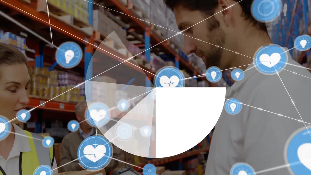 두 백인 창고 노동자에 대한 연결 네트워크의 애니메이션