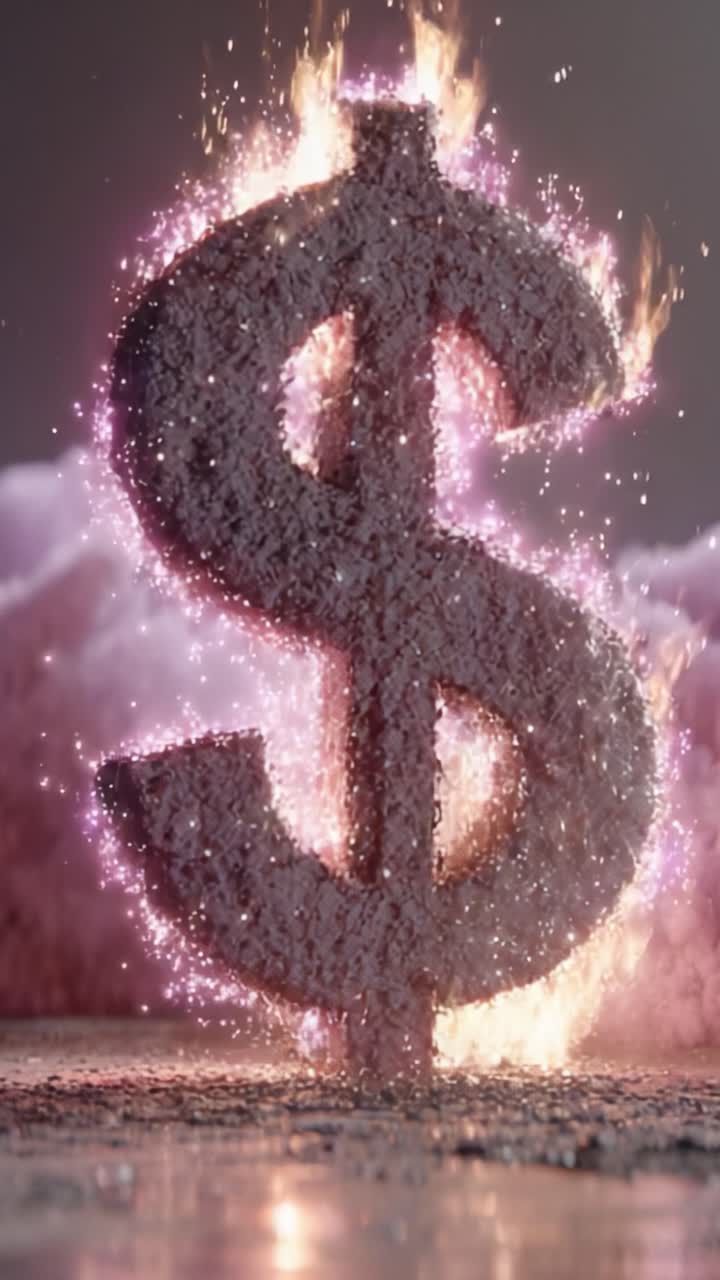 Un'accattivante rappresentazione visiva di un brillante simbolo del dollaro avvolto dalle fiamme, che simboleggia ricchezza e prosperità in modo spettacolare e suggestivo.