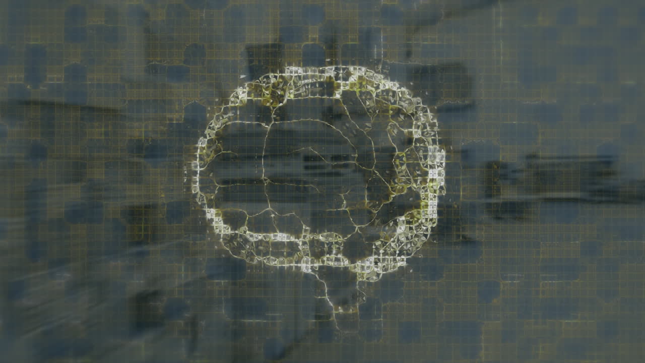 animación del cerebro y los cuadrados amarillos sobre el almacén