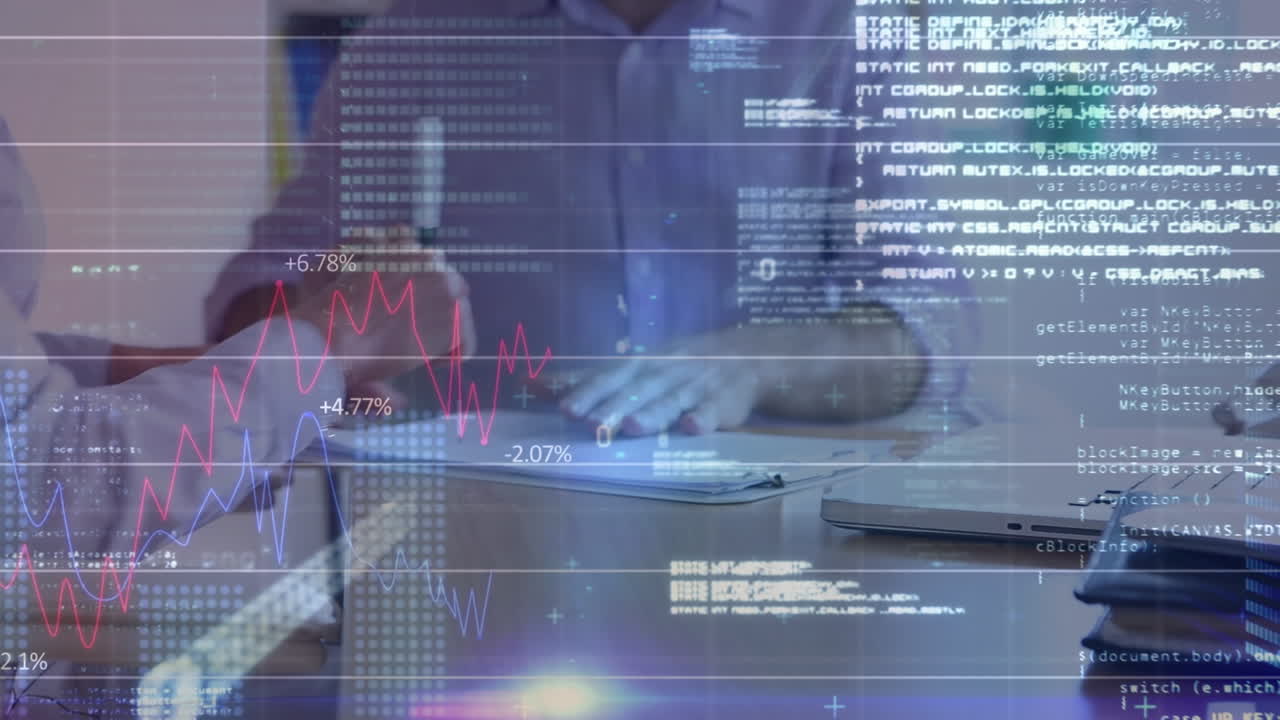 animazione dell'interfaccia digitale e dell'elaborazione dei dati finanziari sugli imprenditori caucasici