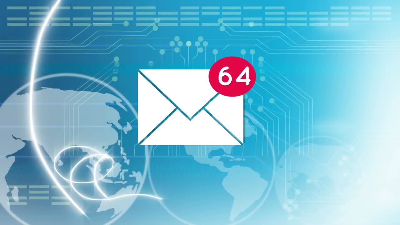 анимация иконки конверта с растущим количеством сообщений по круговороту земного шара