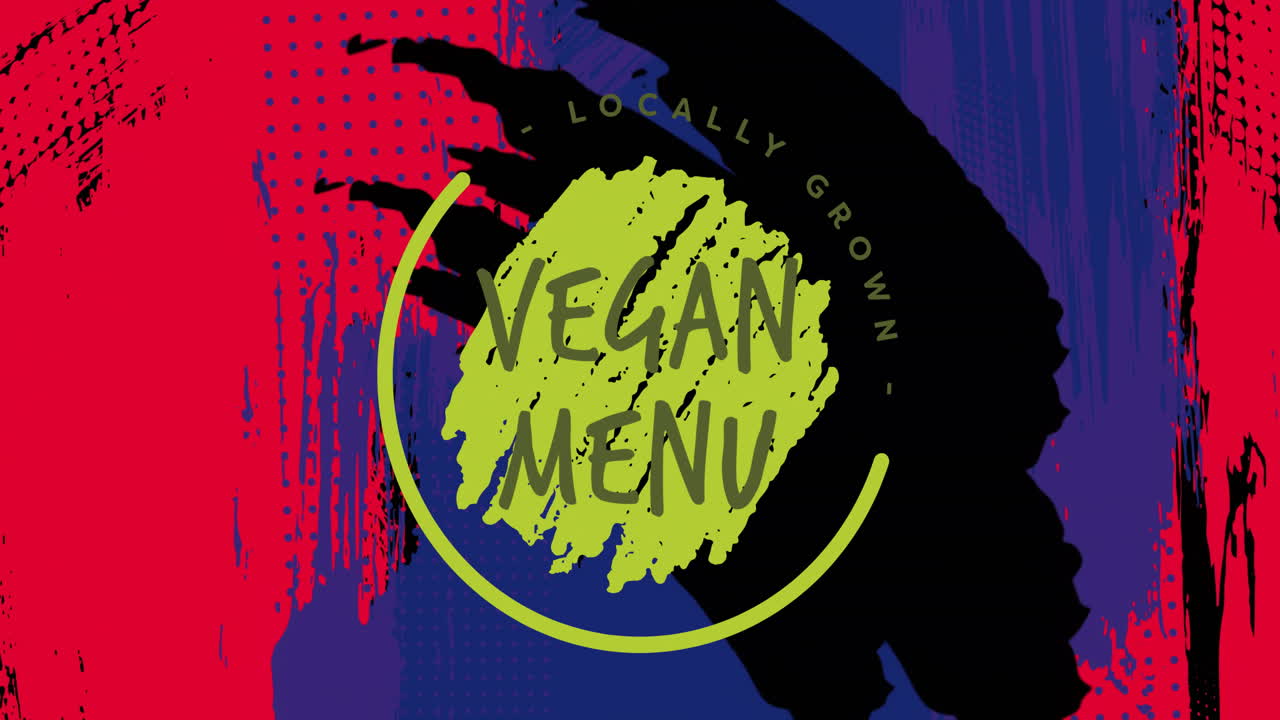 Animazione testo menu vegano a km zero su sfondo astratto colorato