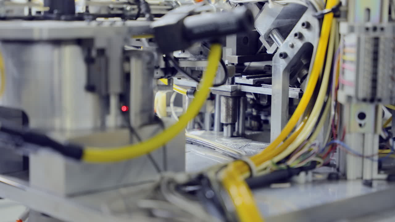 Panning around an automated industrial manufacturing machine as it makes parts
