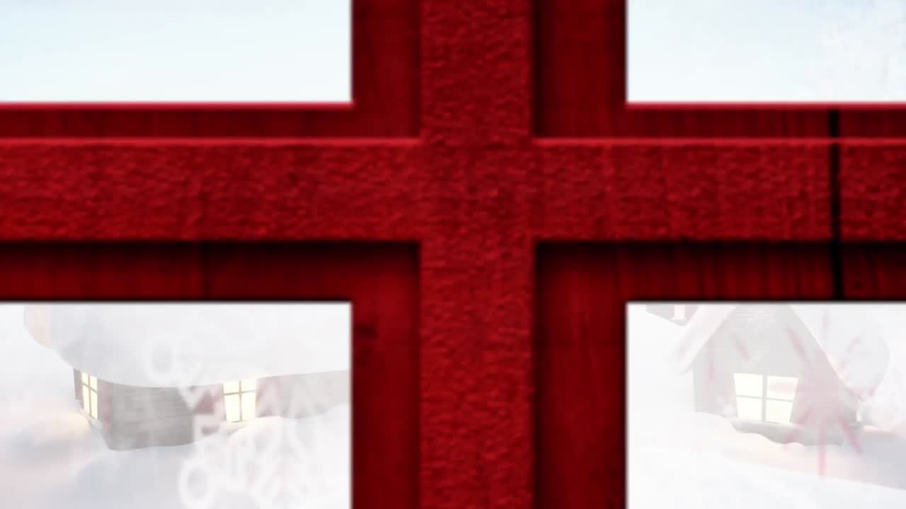 창문을 통해 볼 수 있는 겨울 풍경과 집의 애니메이션