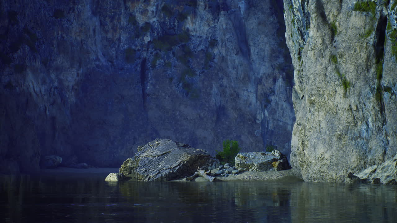 Captivating rock formations and calm waters at dusk in a secluded area