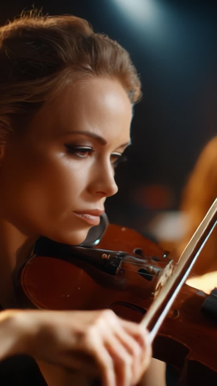 Un'artista talentuosa che incanta il pubblico con la sua toccante performance al violino, mettendo in mostra passione, eleganza e abilità durante un'esperienza musicale ipnotizzante