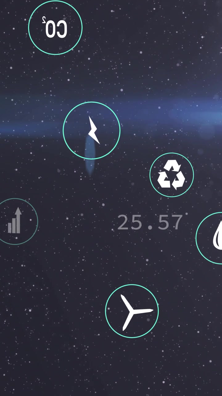 Vertical video: On value change, telemetry icons pulsing while readouts updating to show energy