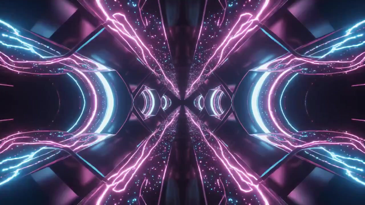 Abstract Neon Tunnel with Pulsing Electric Lightning Effects