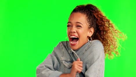 Green-screen,-studio-and-cold-woman-with-jacket
