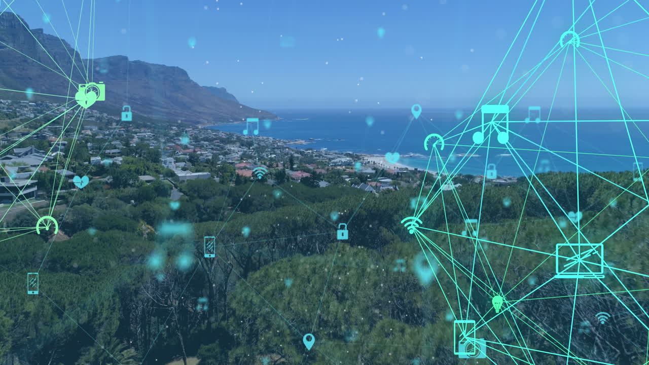animación de la red de conexiones procesamiento de datos sobre el paisaje