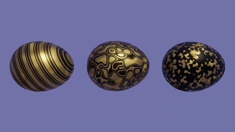 huevos de pascua con patrones dorados abstractos en un fondo muy peri violeta. animación conceptual de vacaciones en 3d. fondo de pascua de bucle sin costuras
