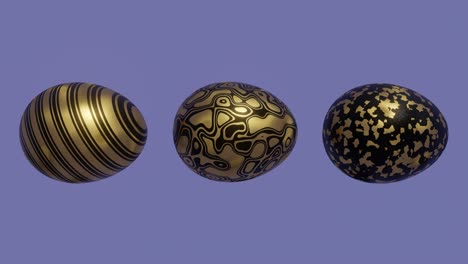 easter eggs with abstract golden patterns on a violet very peri background. 3d render holiday concept animation. seamless loop easter background