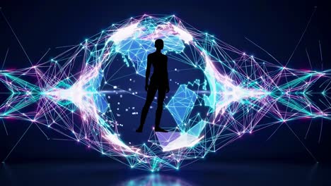 woman silhouette inside a digital globe