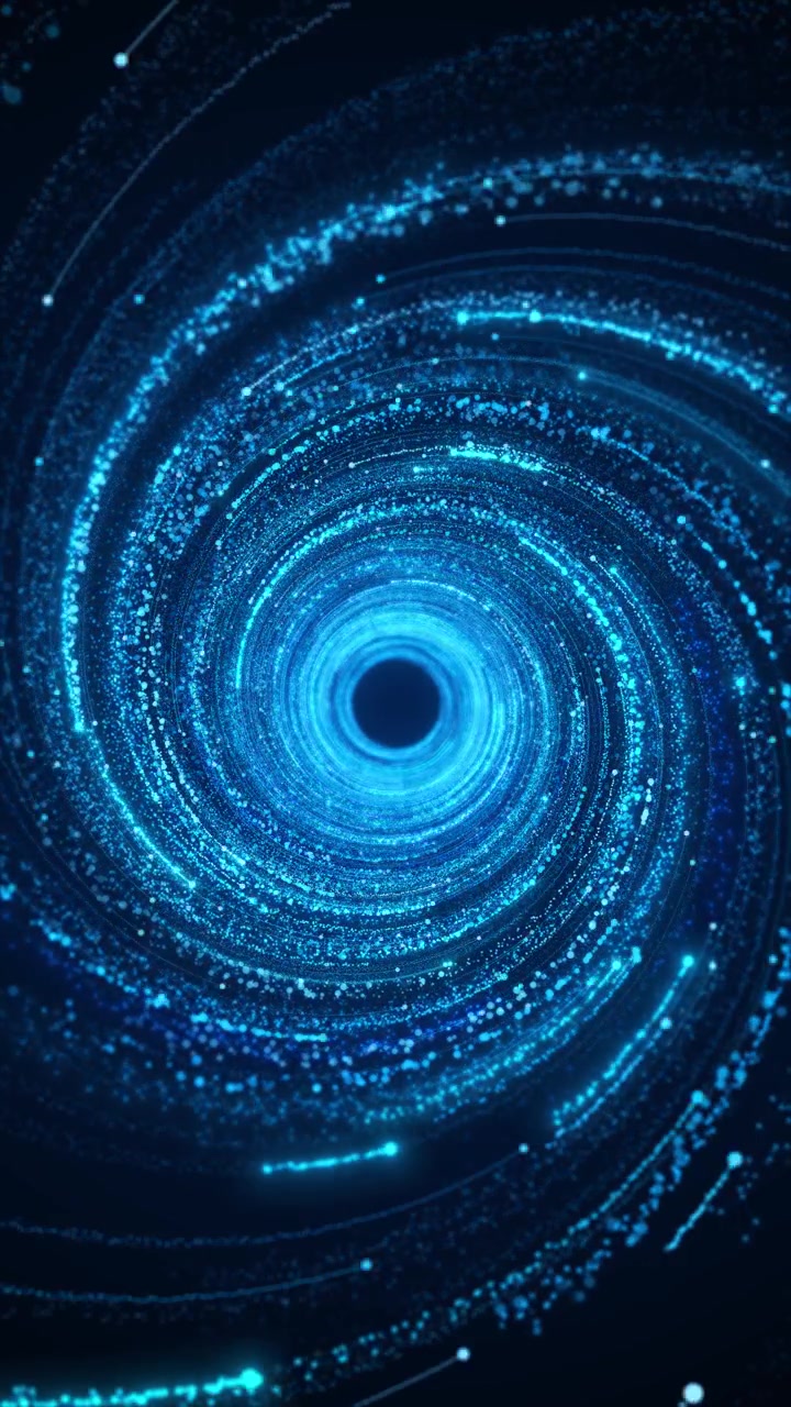 Futuristic blue data tunnel animation with spinning particle rings glowing circular depth and