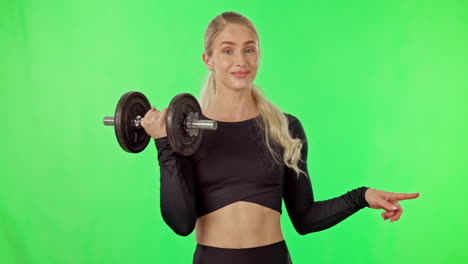 Pointing,-exercise-and-woman-with-dumbbell