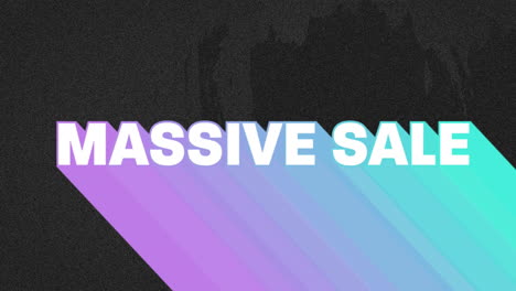 animation of retro massive sale white text with rainbow shadow over grey flickering background