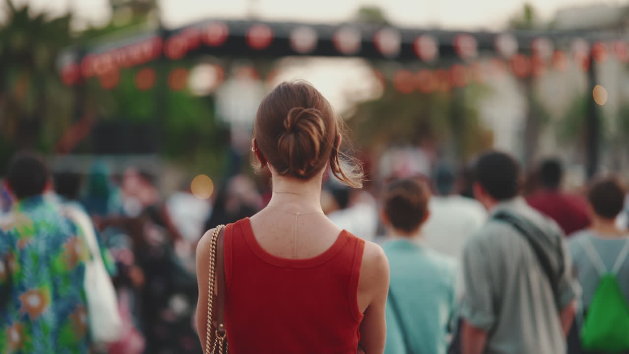 Woman in red top at outdoor festival