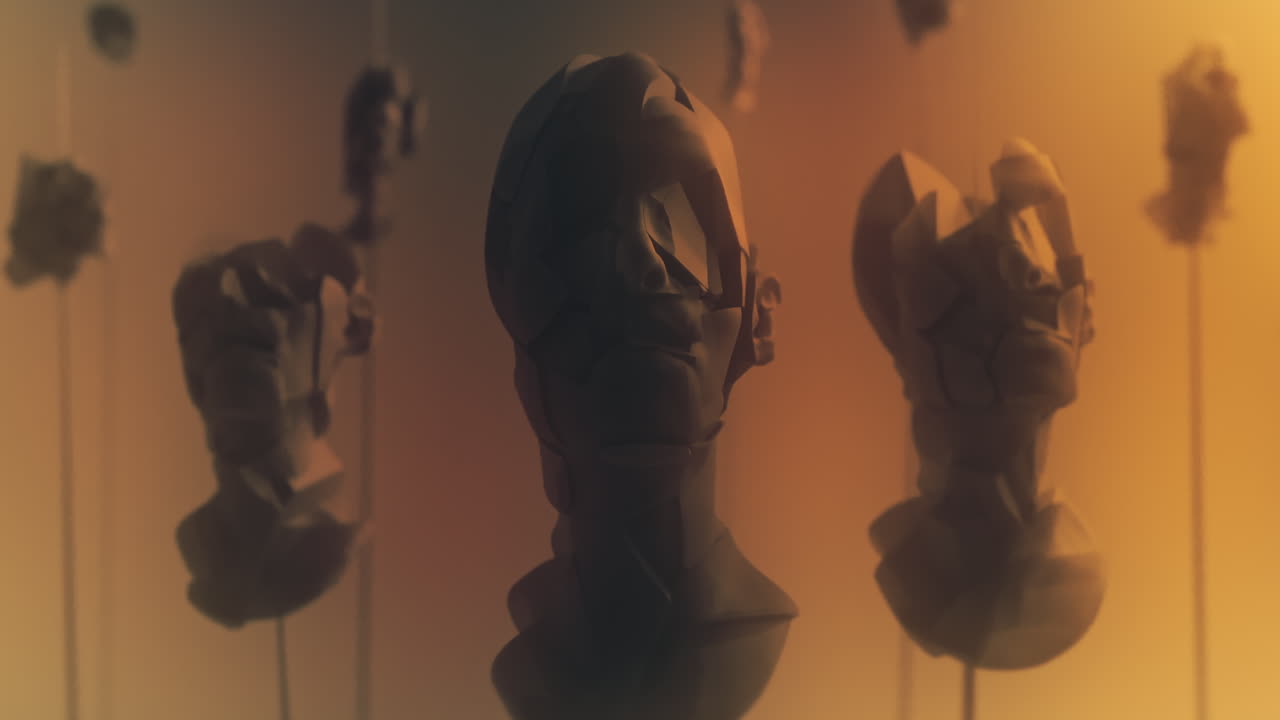 Crushed android heads on spikes on the yellow background