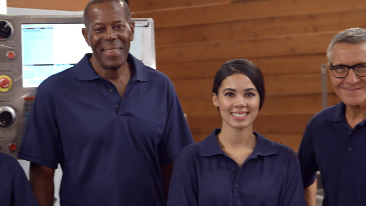 retrato de ingenieros y aprendices en una fábrica ocupada