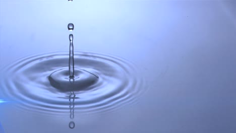 animation of water drops dropping into blue water with glowing light