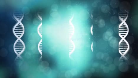 Animation-Von-Bokeh-Und-DNA-Auf-Grünem-Hintergrund