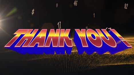 thank you text over multiple numbers floating and golden digital wave against black background