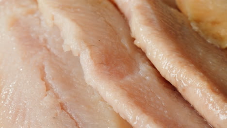 Close-up of sliced smoked fish