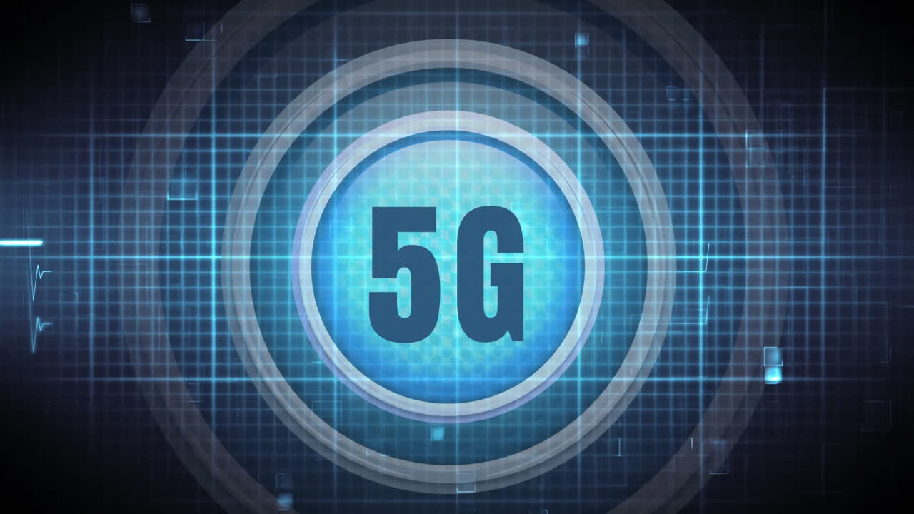 pulsante del logo 5g contro la linea del cuore e il modello di griglia