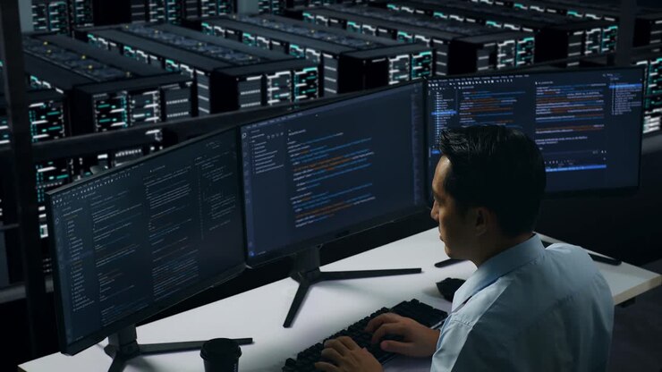 IT specialist working in a server room