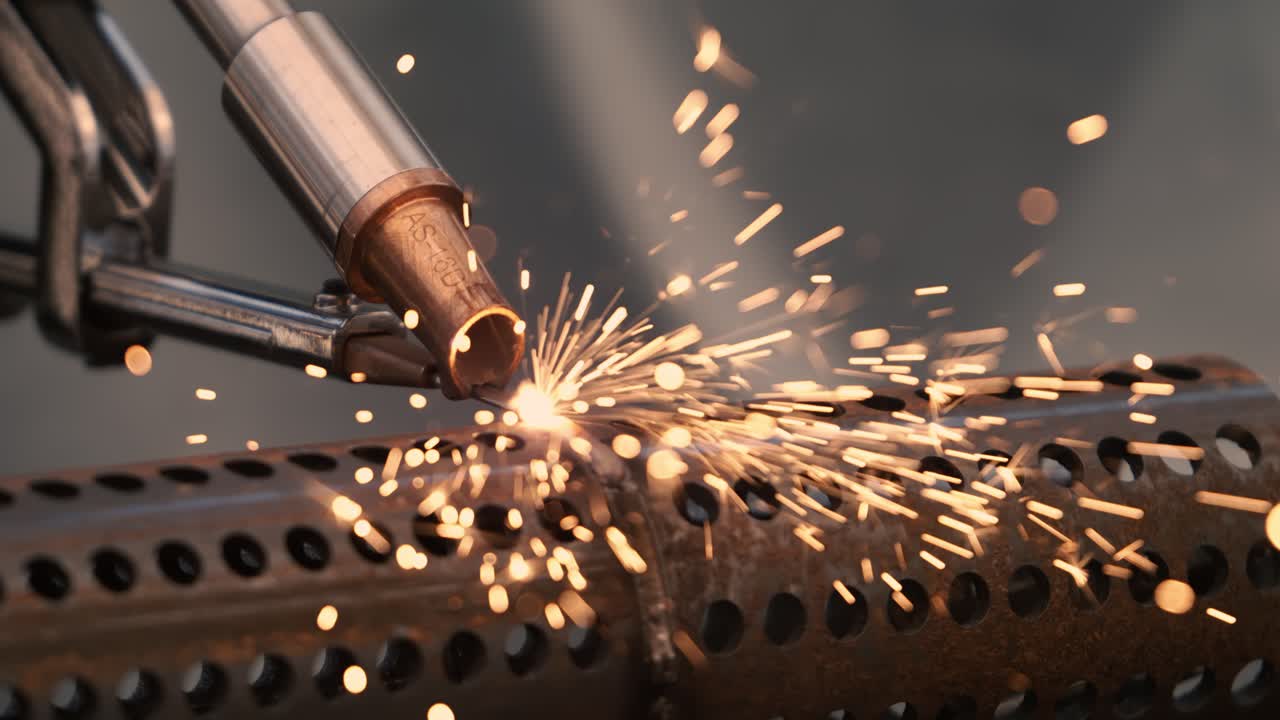 Laser welding machine. Shot on super slow motion camera 1000 fps. Laser welding is shown in close-up