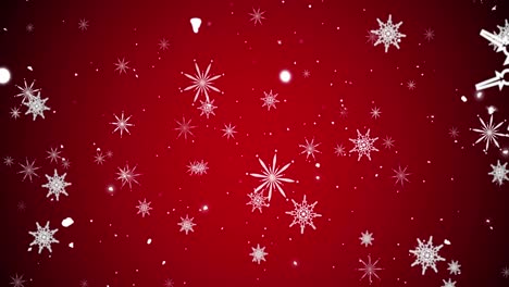 animación de estrellas de navidad y nieve cayendo sobre un fondo rojo