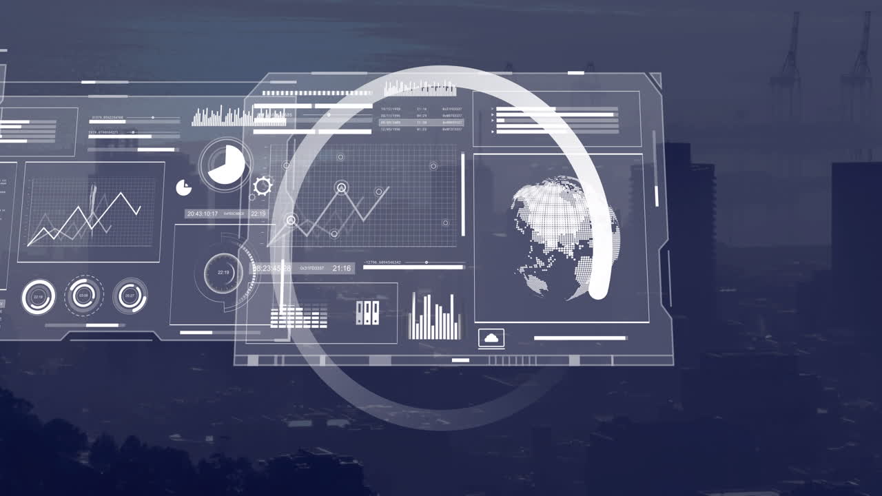 Animation of scope scanning and data processing over cityscape