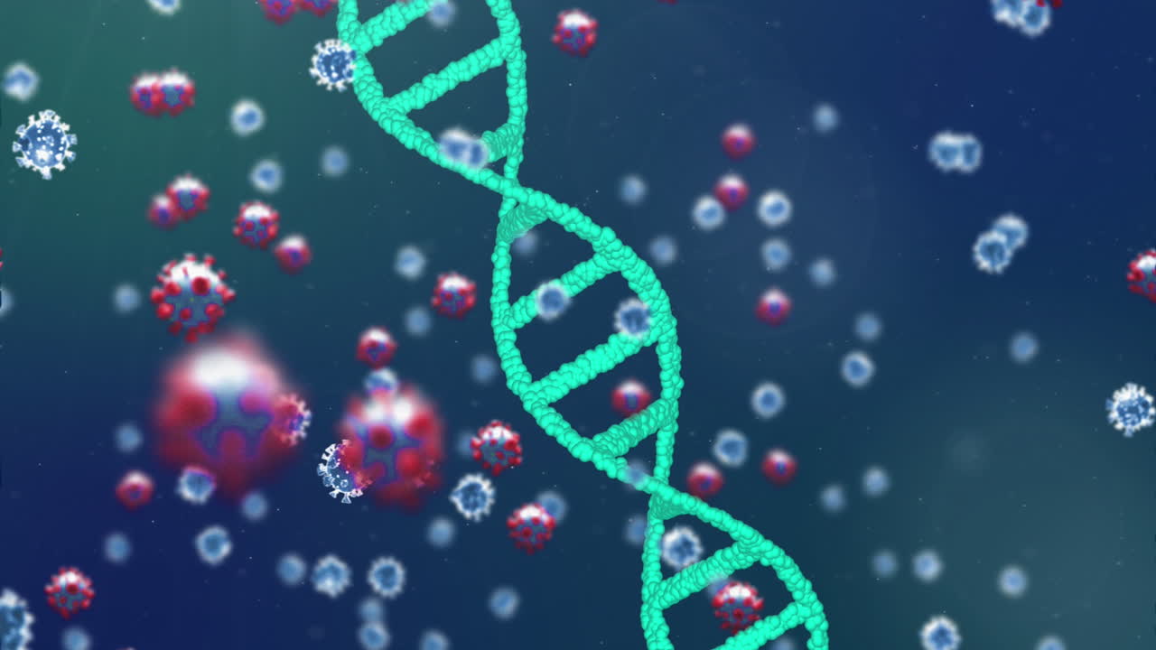 células de coronavirus flotantes sobre el adn.