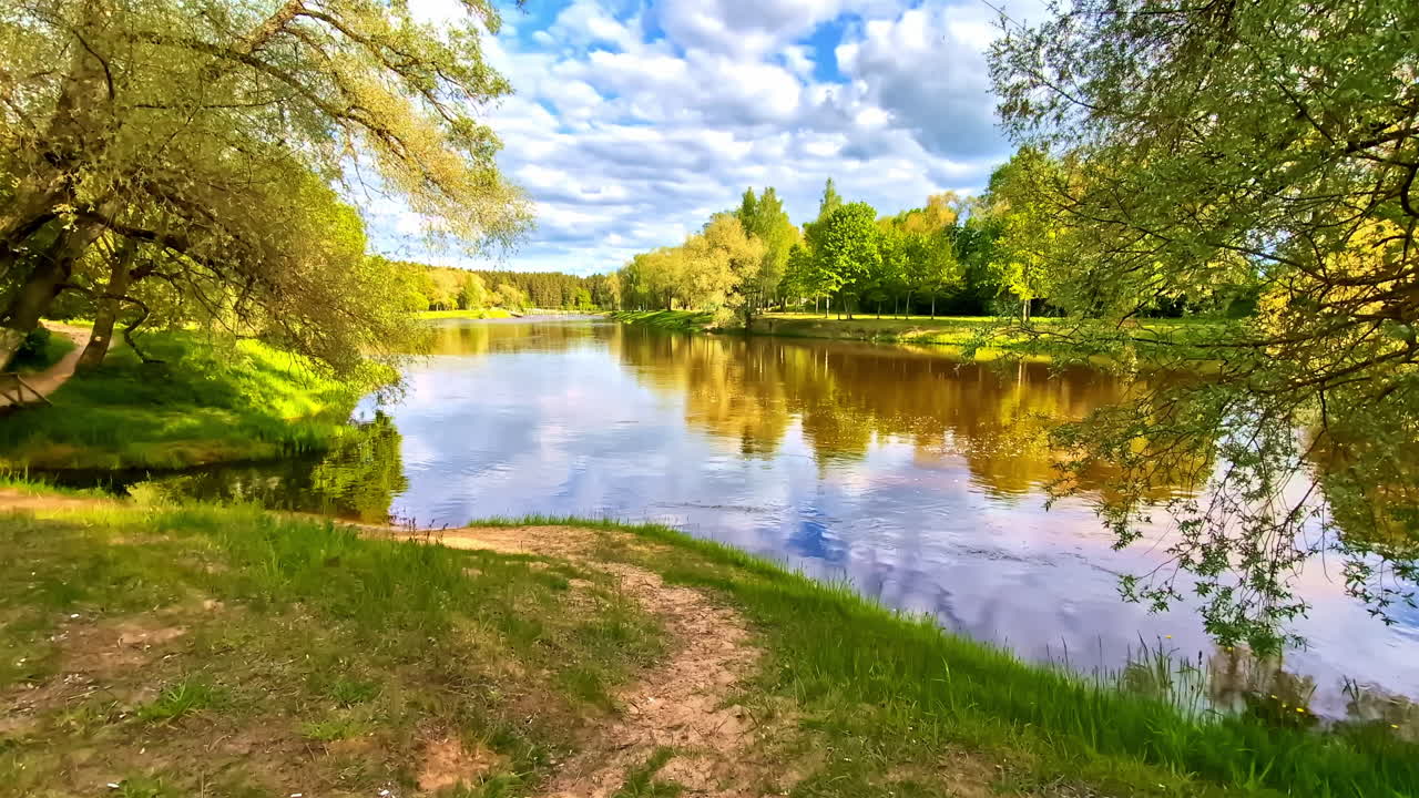 Scenic Gauja river riverbank with trees and reflections on a summer day