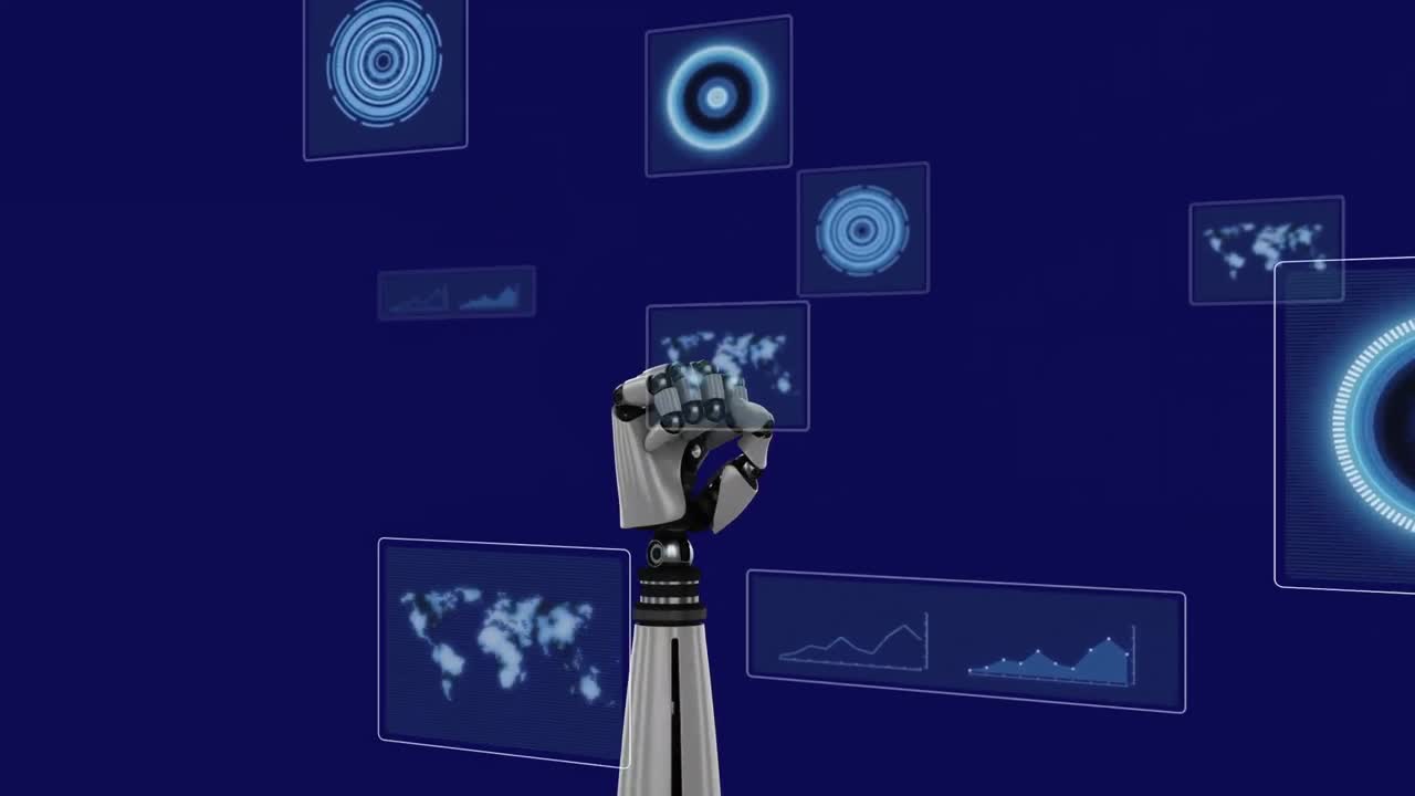 Premium stock video - Animation of robots hand, scopes scanning and ...