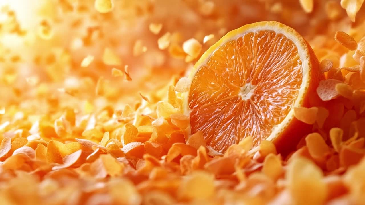 Vibrant Orange Half with Flying Citrus Zest