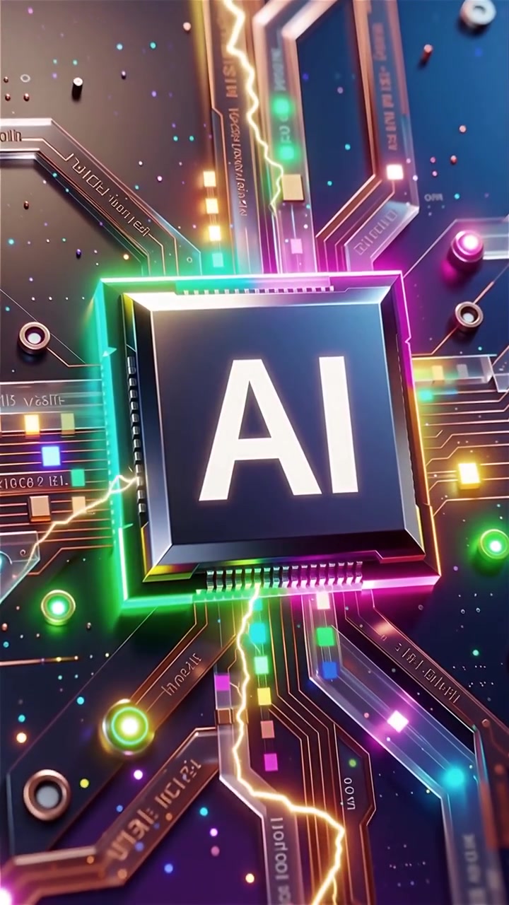Sfondo tecnologico futuristico con chip AI e scheda madre